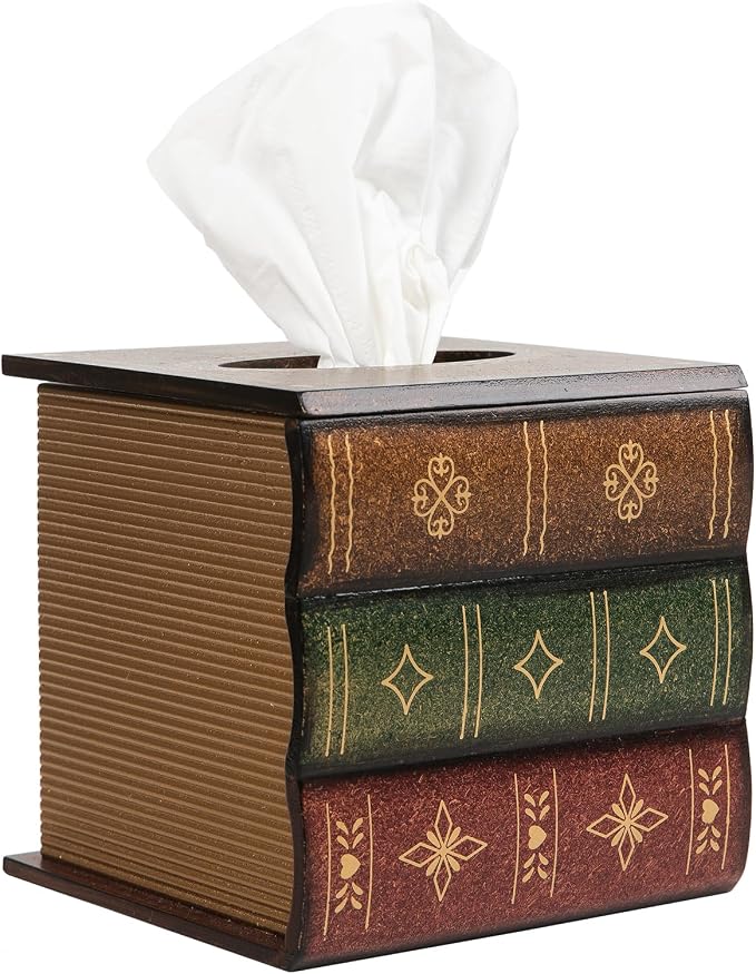 Crafted Classical Retro Wooden Antique Book Tissue Box Cover Square Tissue by VERGOODR