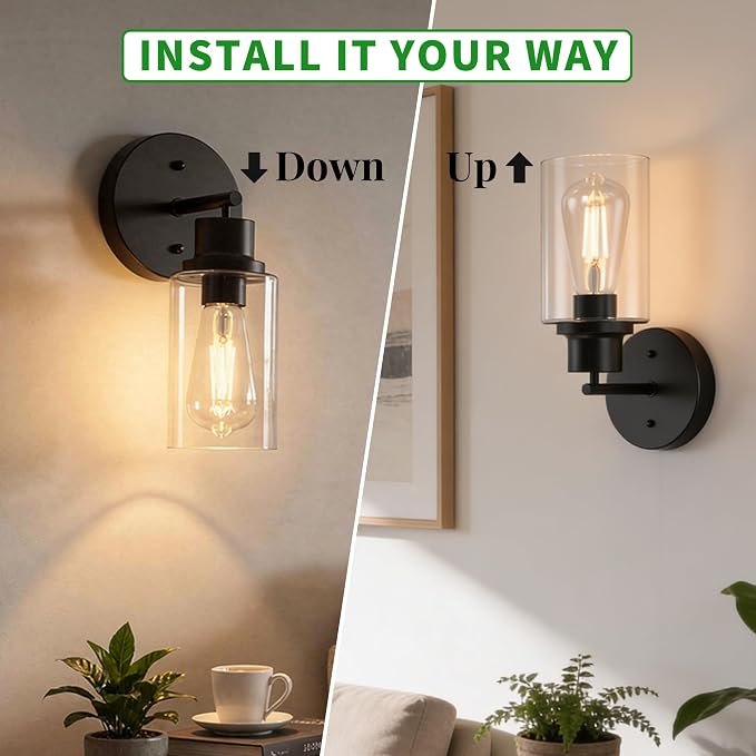 2-Pack Black Bathroom Wall Sconces, Modern Vanity Light Fixtures - Image 6