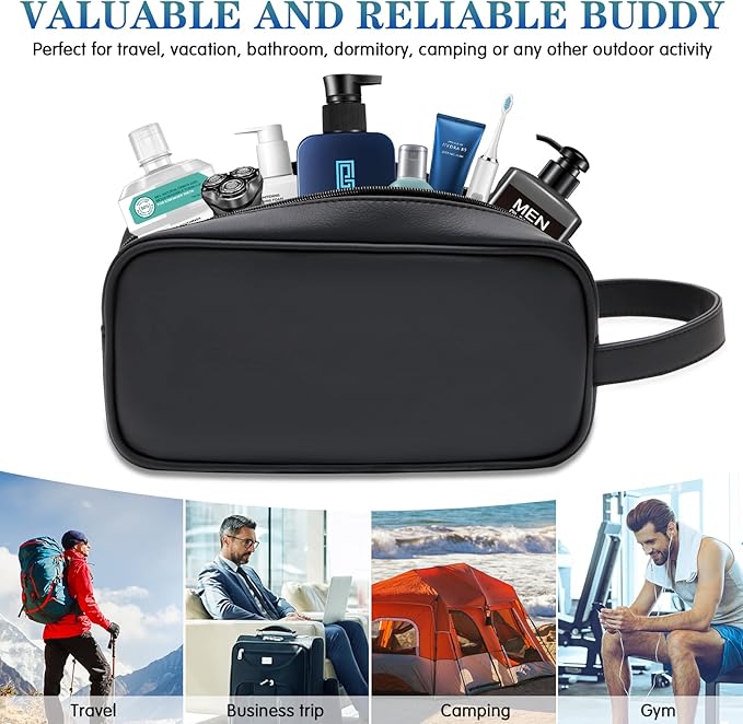 HappyDavid Soft PU Leather Zipped Travel Toiletry Bag Mens Ladies Supply - Image 5