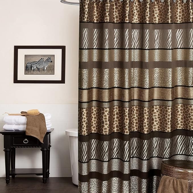 Zahari Home 13pc Safari Stripes Bathroom Shower Curtain Set Animal Print Shower - Image 2