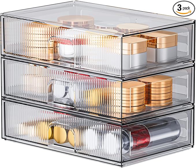 ZHIAI Stackable Storage Drawer, 3 Piece Acrylic Organiser by ZHIAI