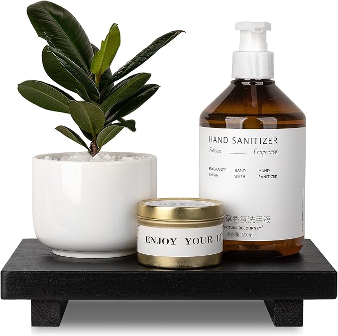 Bathroom Counter Organizer Wood Pedestal Stand Farmhouse Decorative Tray Soap by zoocatia