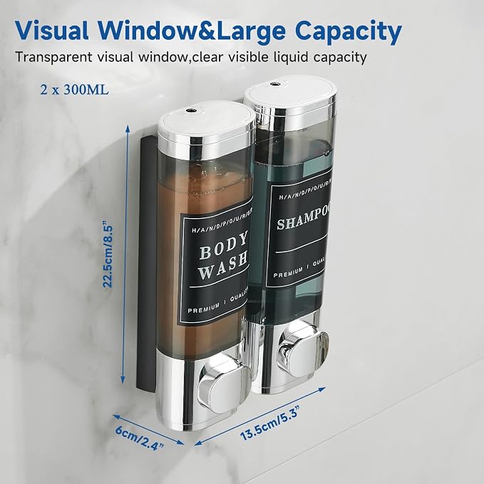 Shower Soap Dispenser 2 Chamber No Drill Wall-Mounted Shampoo Dispenser - Image 6