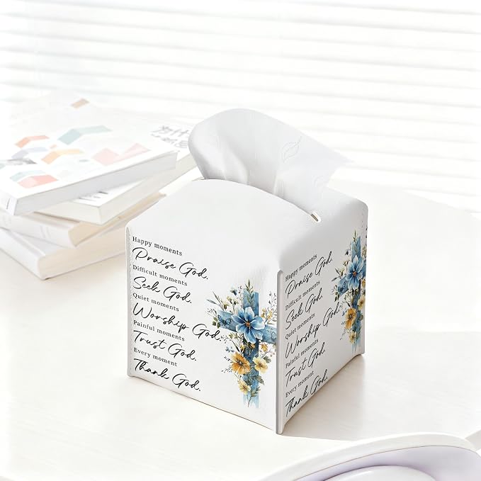 Cross Easter Tissue Box Cover, PU Leather Drawstring Bottom - Image 4