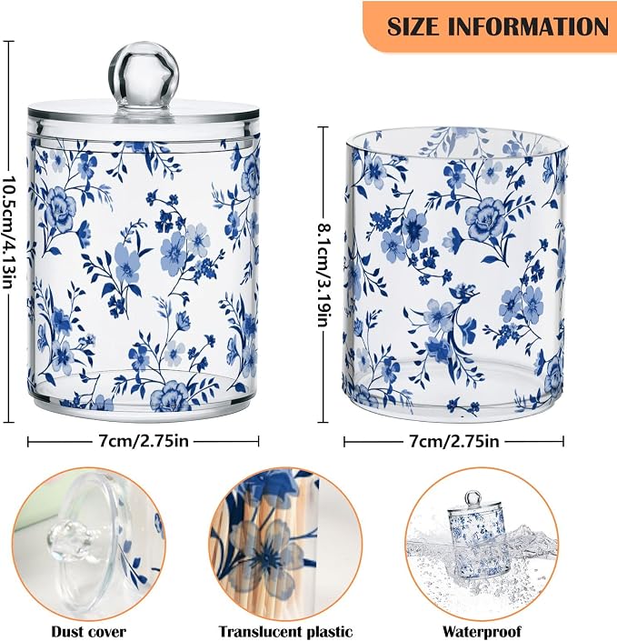 Kigai Cotton Swabs Organizer Blue Wildflowers Qtip Holder Dispenser - Image 3