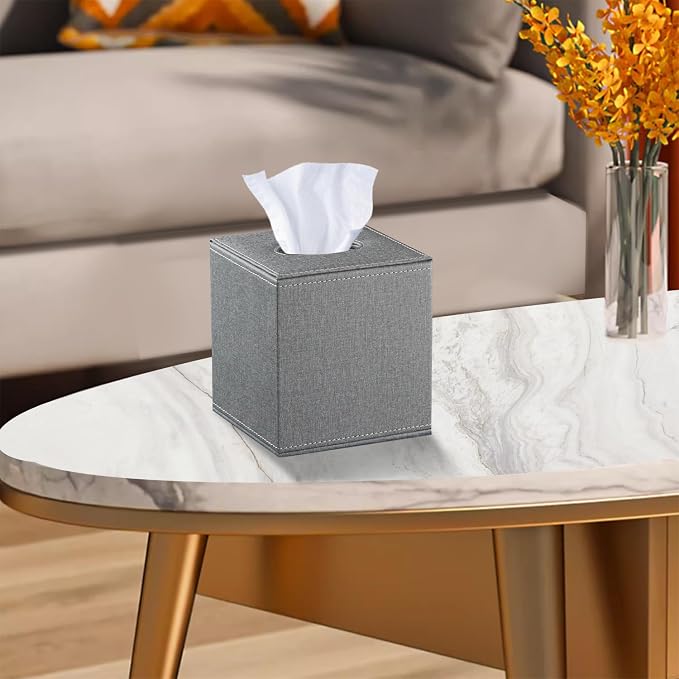Leather Tissue Box Cover Square, Decorative Cube Tissue Box Holder - Image 6