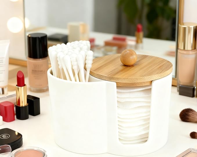 Cotton Pad Swab Holder, Q tip Holder Round Cotton Pads Dispenser Small Plastic - Image 4