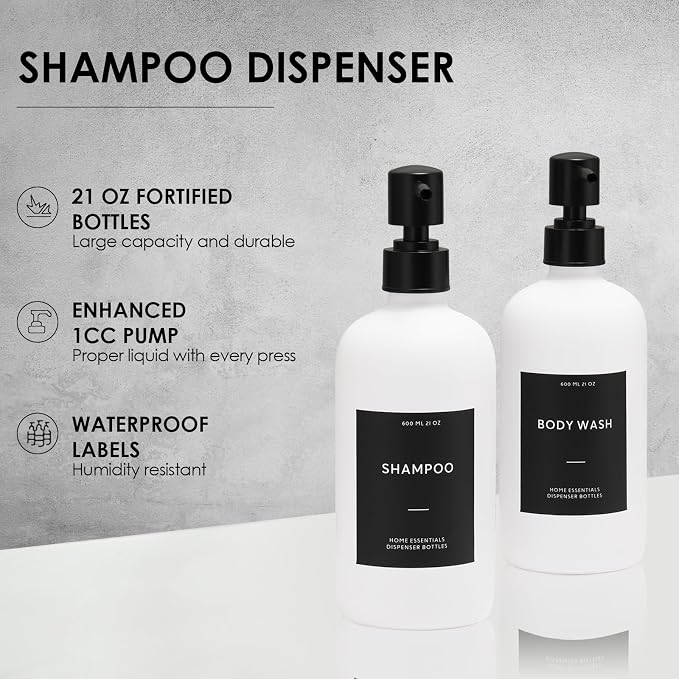 HOMCDALY Shampoo and Conditioner Dispenser, 21oz 3-Pack Refillable Shampoo and - Image 4