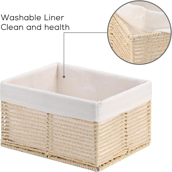 Vagusicc Wicker Storage Basket, Hand-Woven Paper Rope Basket, Rectangular Small - Image 3