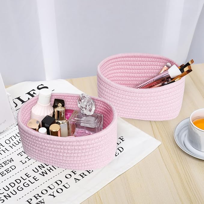 【2 Pack】ABenkle Small Woven Baskets, Tiny Oval Shallow Storage Baskets - Image 5