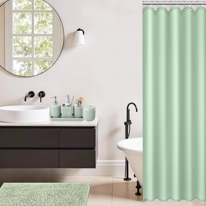 Light Green Bathroom Sets with Shower Curtain and Rugs, 8-Piece Resin Bathroom - Image 6