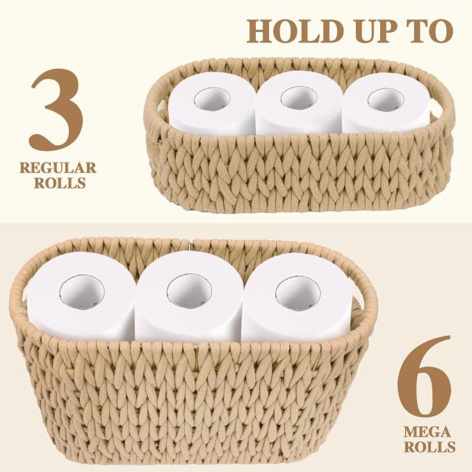 Boho Toilet Paper Storage Baskets, Cotton Rope Woven Bathroom Basket Set of 2 - Image 4