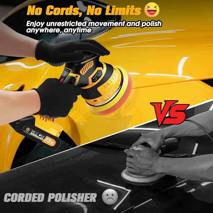 Cordless Car Buffer Polisher kit 6-Speed Orbital Design, LED Display, - Image 2