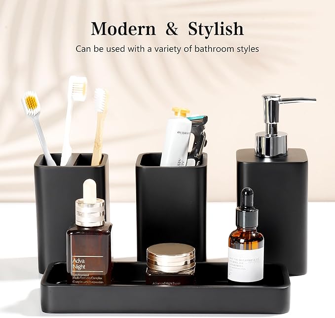 Bathroom Accessories Set, Soap Dispenser, Toothbrush Holder, Qtip Holder Set - Image 2