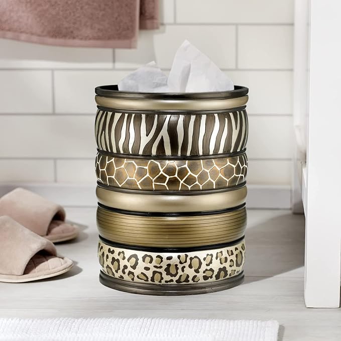 Zahari Home 2pc Safari Stripes Modern Bath Accessories Set Waste Basket & - Image 2