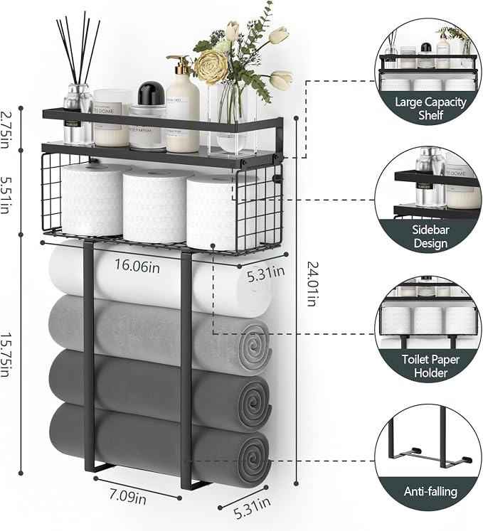 Towel Racks for Bathroom, Metal Towel Holder - Image 3