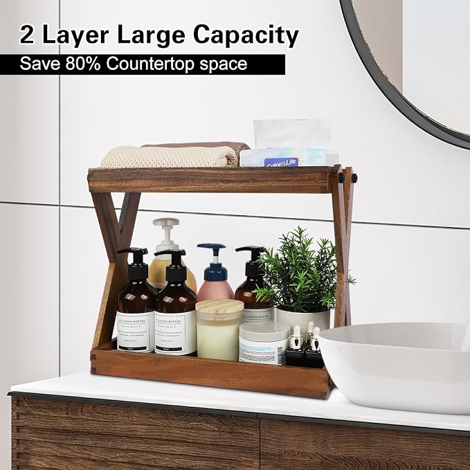 Wood Countertop Shelf Organizer, 2 Tier Wooden Shelf - Image 4