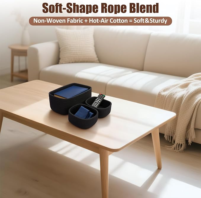 5-Pack Small Woven Rope Storage Baskets – 2 Sizes Organizer Bins - Image 4