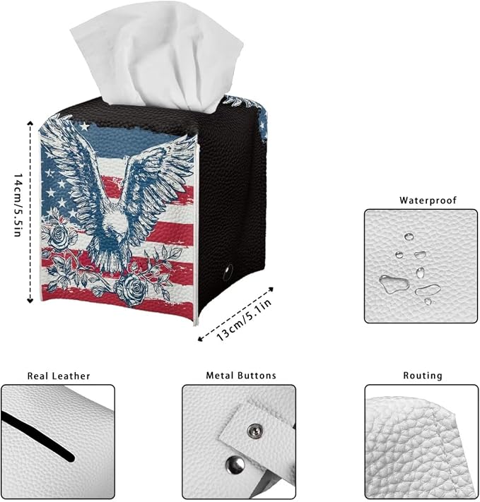 American Flag Eagle Tissue Box Holder Waterproof PU Leather Square Modern - Image 7
