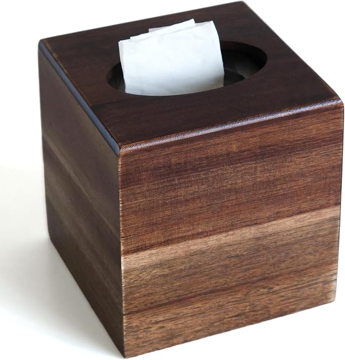 Wood Tissue Box Cover， Acacia Wood Tissue Box Cover Square, Decorative Cube by KALEKAIL