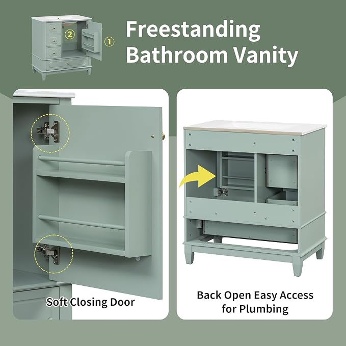 30" Bathroom Vanity with Sink, Harper & Bright Designs Free Standing Single - Image 6