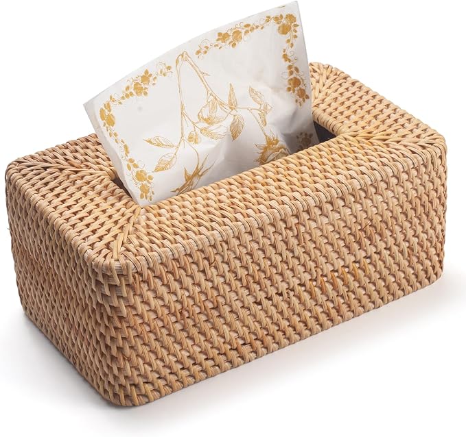 Rattan Tissue Box Cover Natural Woven Facial Napkin Holder Rectangular 10 x 6.1 - Image 2