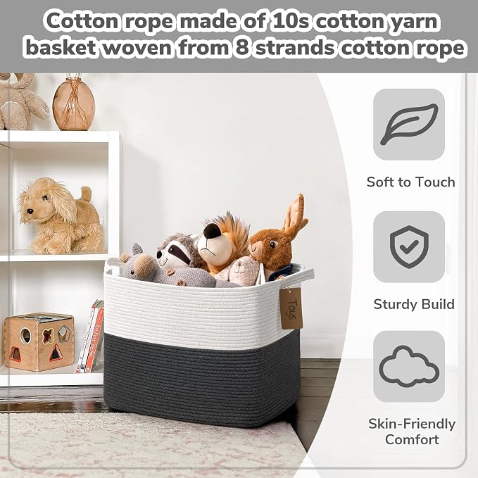 Goodpick Woven Storage Baskets for Organizing, Rectangle Cotton Rope Baskets - Image 4