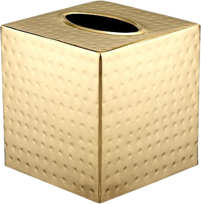 Monarch Abode Tissue Box Cover Square – Hand Hammered Brushed Gold Metal Tissue by MonarchAbode