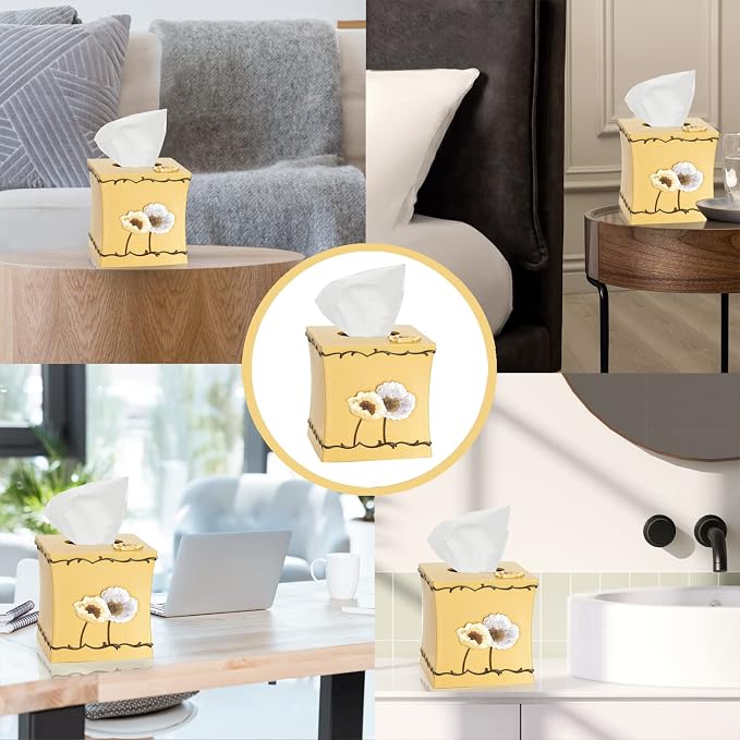 Zahari Home 2pc Poppy Fields Modern Bath Accessories Set Waste Basket & Tissue - Image 7