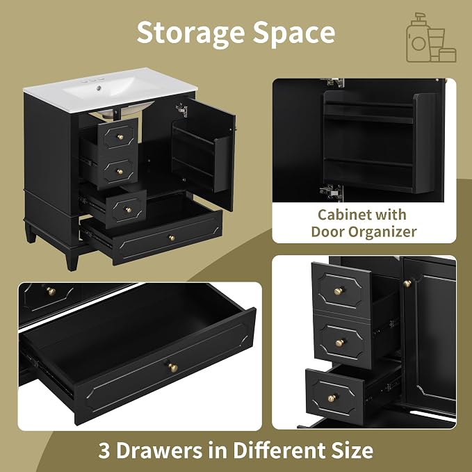 30" Bathroom Vanity with Sink, Harper & Bright Designs Free Standing Single - Image 5