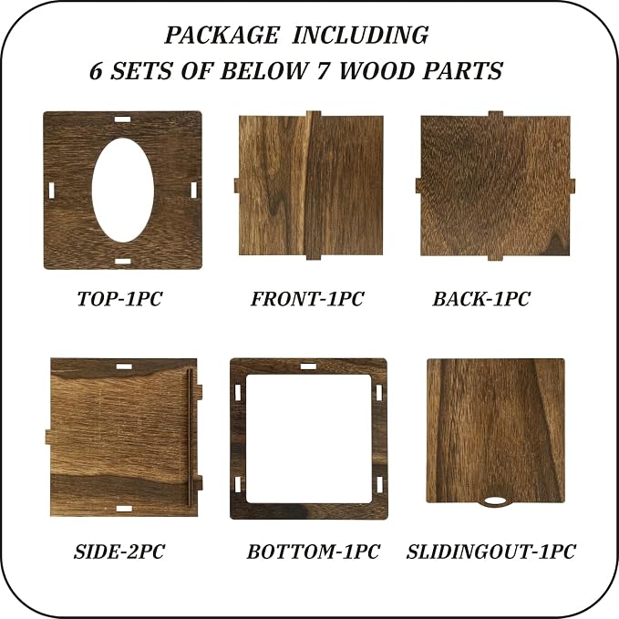 6 Pack Square Tissue Box Cover Rustic Wood Tissue Box Holder - Image 4