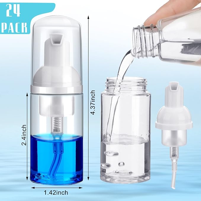 24 Pcs Foam Pump Bottles 1 Oz/ 30 ml Plastic Mini Empty Dispenser Travel Soap - Image 2
