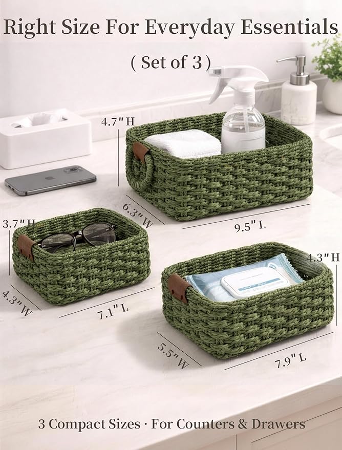 Storage Basket, Recycled Paper Rope Bathroom Basket Organizer, Mini wicker - Image 2