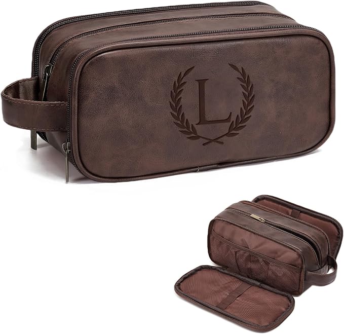 Janhavi Shaving Bag for Men Travel Waterproof, Engraved Initials & Wheat by Janhavi