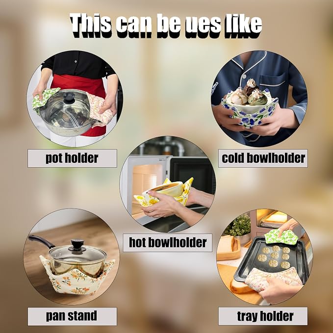 Cotton Microwavable Bowl Cozy ，Set of 6，Microwave-Safe Hot Bowl Holders - Image 4