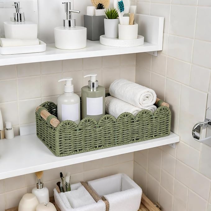 CubesLand Toilet Paper Storage Basket Scalloped Edge Home Decor Green Basket - Image 4
