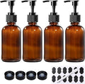 4 Pack 8 oz Amber Glass Pump Bottles, Boston Round Bottles by BPFY