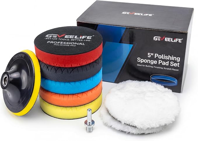 GEVEELIFE 9Pcs Buffing Polishing Pads Kit, 5 Inch Buffing Pads, Sponge & Woolen by GEVEELIFE