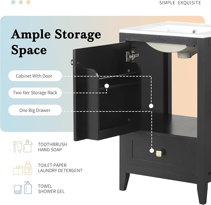 Bellemave 20-inch Solid Wood Bathroom Vanity - Image 4