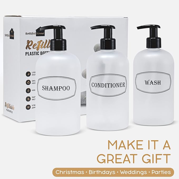 16 oz Shampoo, Conditioner, Wash Refillable Empty Plastic Pump Bottle Dispenser - Image 9