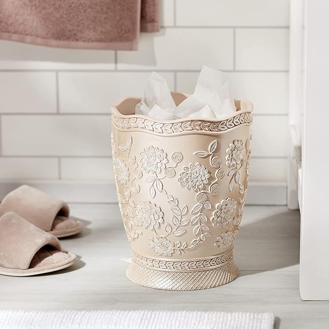 Zahari Home 2pc Rose Vine Bathroom Set Waste Basket & Tissue Cover Modern - Image 2