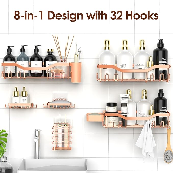 Shower Caddy Adhesive Shower Organizer 8-Pack, Rustproof Stainless Steel - Image 4
