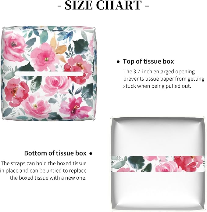 Pink Flowers and Green Leaves Tissue Box Cover Square, Abstract Watercolor - Image 5