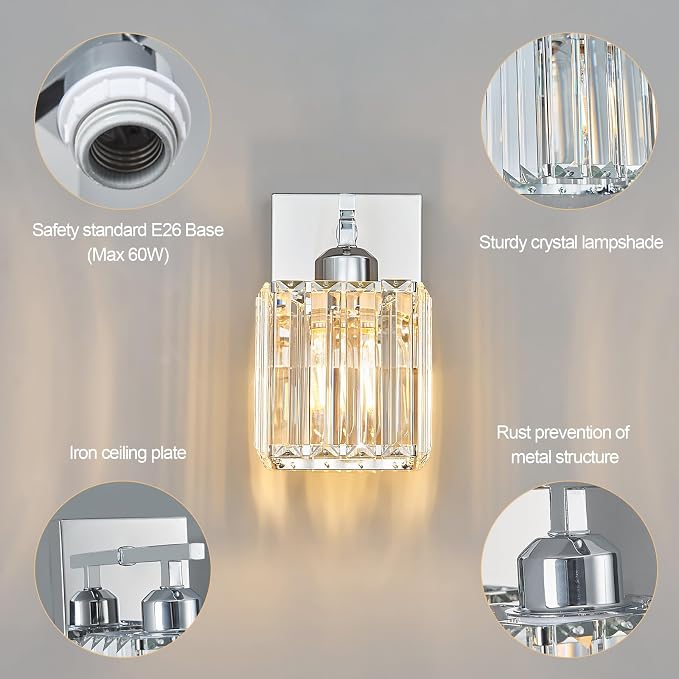 Modern Wall Sconce Set of Two Indoor Wall Lamp Chrome Wall Sconces Crystal Wall - Image 5