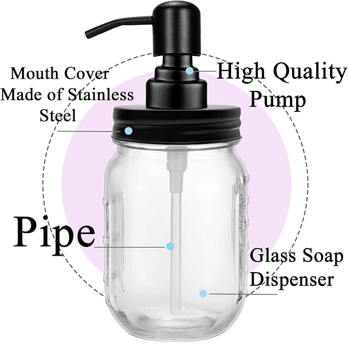2-Pack Mason Jar Soap Dispenser - 16 oz Thick Clear Glass Soap Dispenser - Image 7