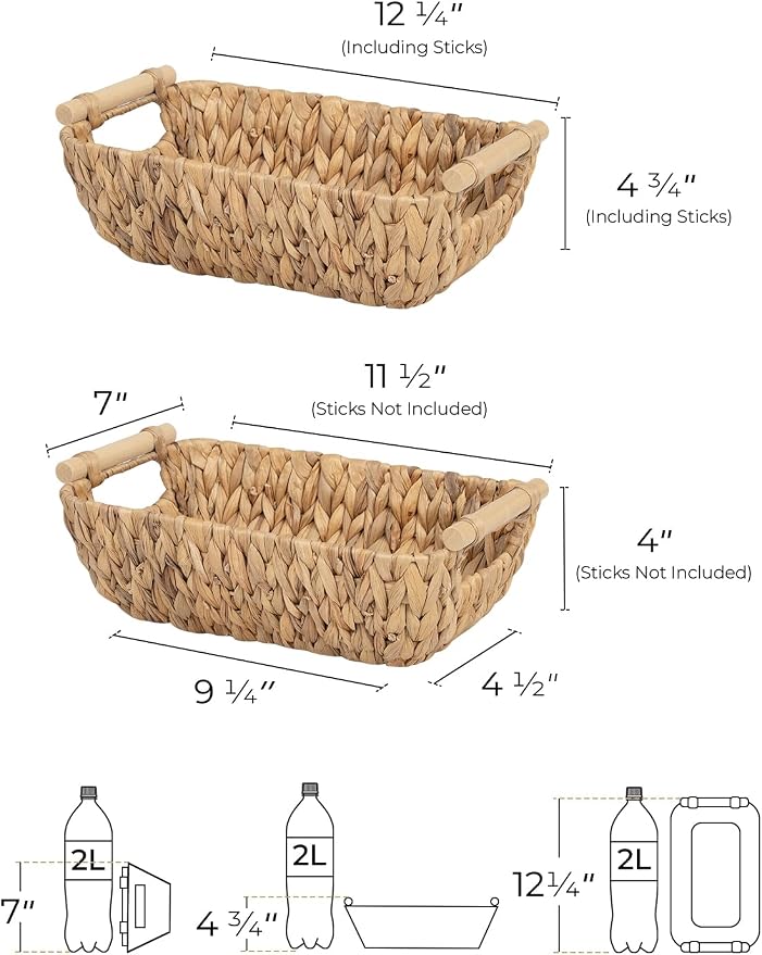 StorageWorks Hand-Woven Small Wicker Baskets, Water Hyacinth Storage Baskets - Image 2