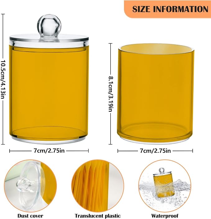 Mustard Yellow Qtip Holder Organizer Dispenser Cotton Swabs Cans Plastic Jars - Image 3