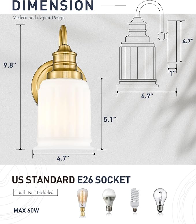 Modern Wall Sconces Set of Two, HWH Brushed Gold Bathroom Vanity Light - Image 2