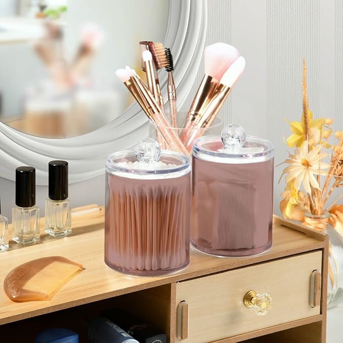 Rosy Brown Qtip Holder Organizer Dispenser Cotton Swabs Cans Plastic Jars - Image 6