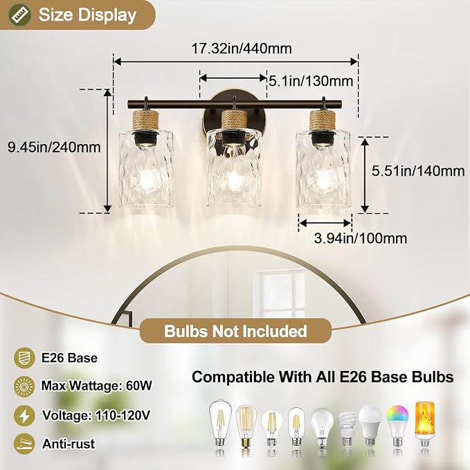 Bathroom Light Fixtures, 3-Light Coastal Vanity Lights - Image 7